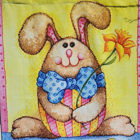 HOPPY HAPPY EASTER Bunny Egg Basket Double Sided Cloth Garden Flag Diane Knott - Picture 3 of 7